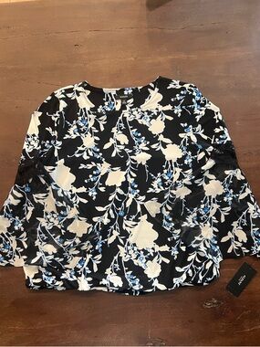 Alfani Black and Blue Floral Blouse - SZ Petite Medium